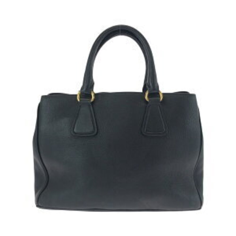 Prada shoulder bag Dino plate tote black handbag Leather Vitello triangular logo